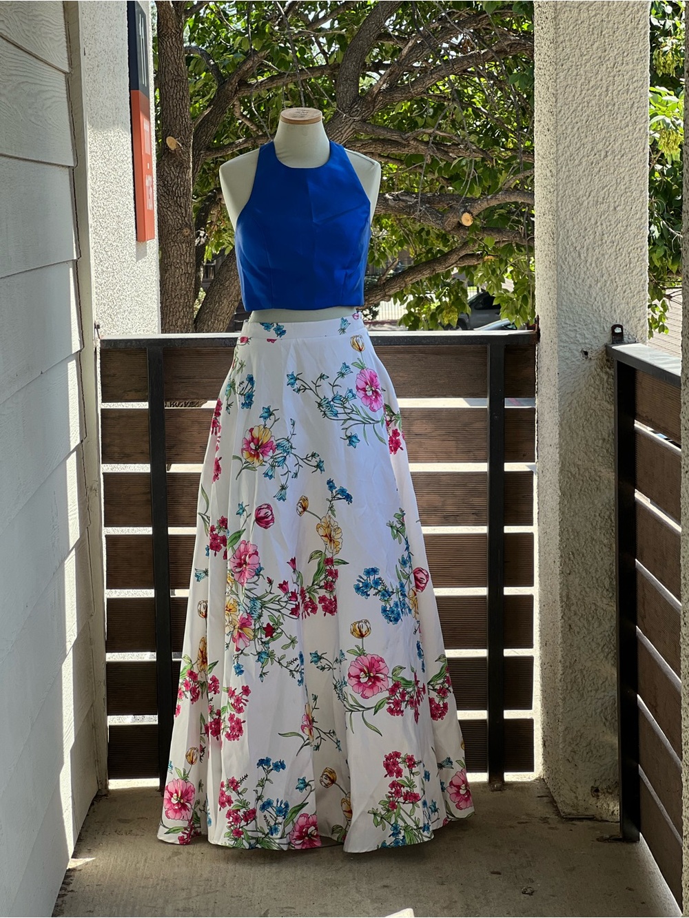 City Studio White Maxi Skirt with Pink & Blue Floral Print